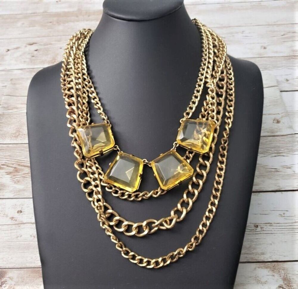 14th & Union Statement Necklace - Gold Tone Layered With Yellow Gems